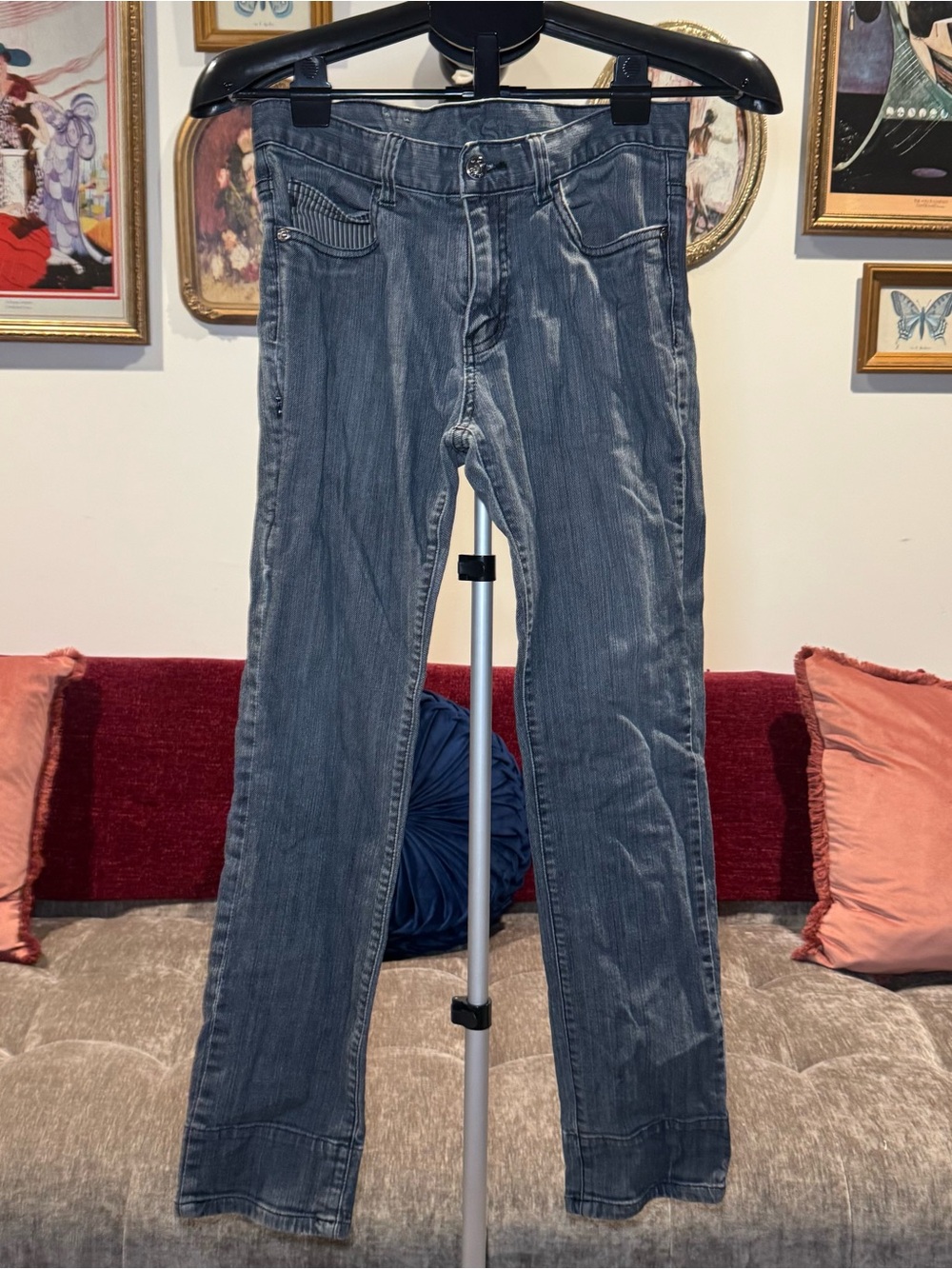Y2K Women's Pinstripe Detail Jeans in Washed Gray